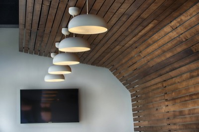  Suspended wood and lighting 