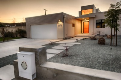  Front of house in modern landscape 