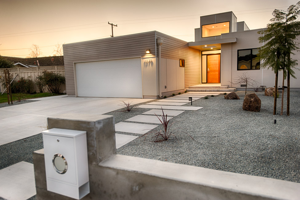  Front of house in modern landscape 