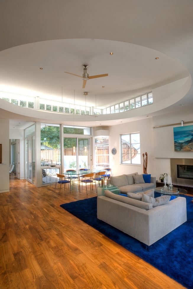  Living and dining rooms with circular soffit and clerestory 